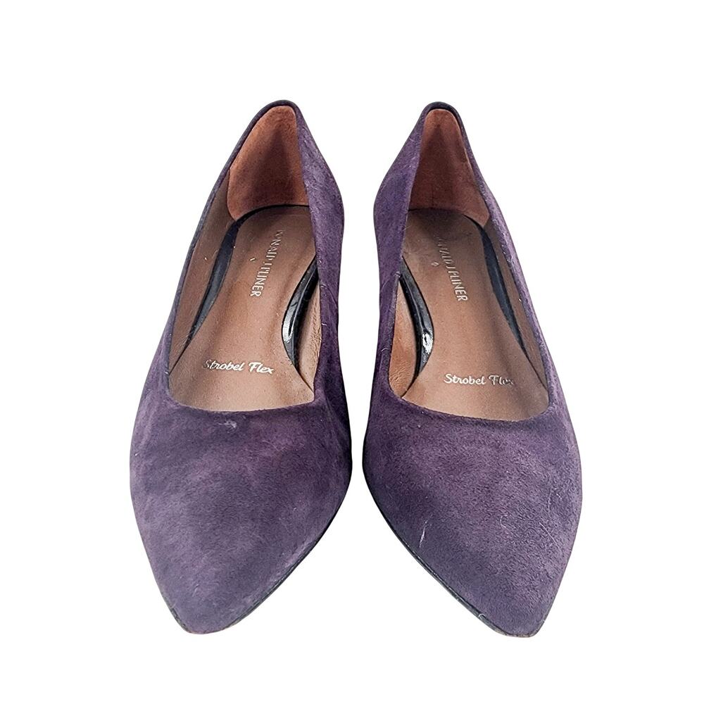 Donald J. Pliner Pumps Shoes Suede Rome Purple 8N Narrow Kitten Heel Pointy Toe